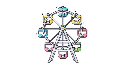 Colorful Ferris Wheel Amusement Park Ride Illustration. © Melati