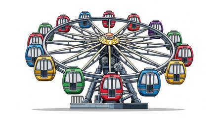 Colorful Ferris Wheel Amusement Ride with Gondolas. © Melati