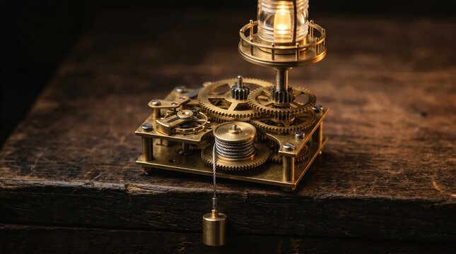 Rotating Lighthouse Lamp Mechanism with Clockwork Drive and Burner