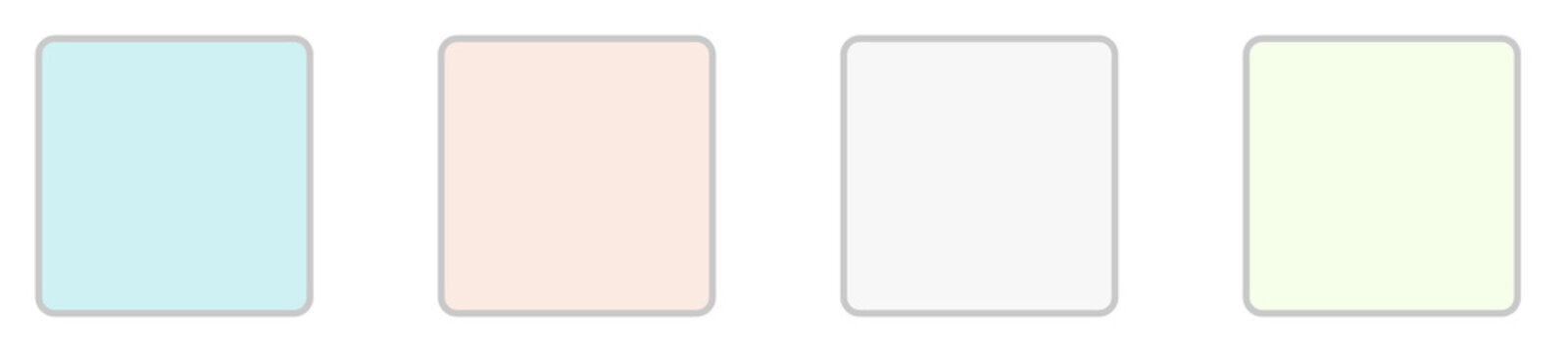 Blank Note Card Icon Set. Pastel Color Paper Design. Blue Pink Gray Green Memo Element. Minimal Rounded Border Style. Vector Illustration Design
