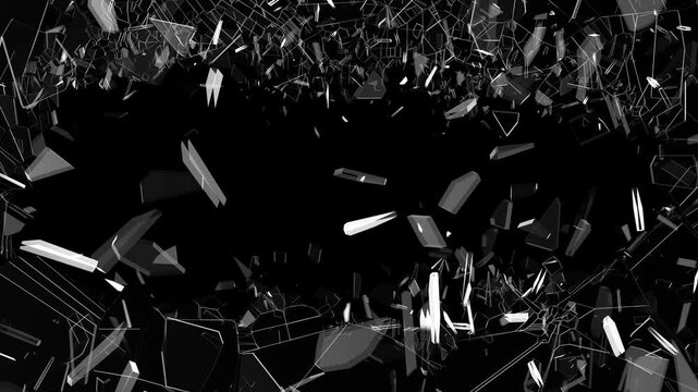 Abstract effect of broken glass cracks and fractures on black background. overlays texture element, glass broken splash, with chroma key green screen as background