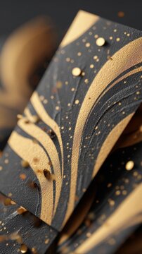 Abstract composition featuring elegant black and gold textures with scattered glitter.