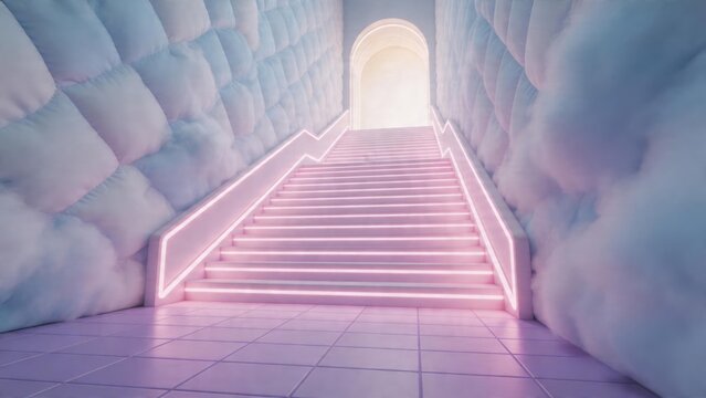 Stairway to light in cloudlike corridor