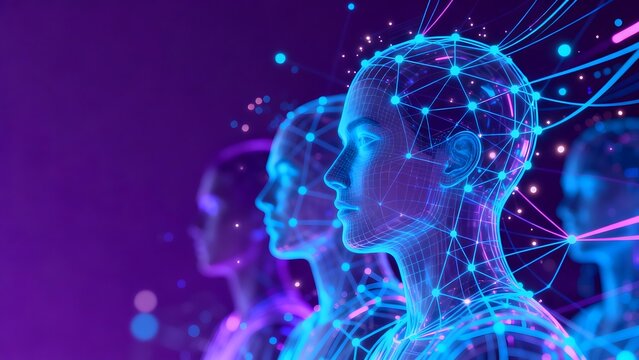 Humanoid figures with digital network connections