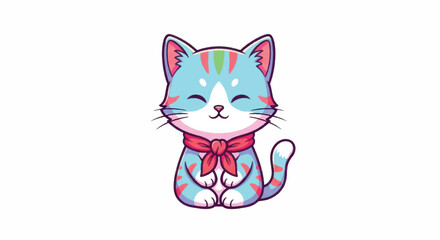 Fototapeta premium Cute Cartoon Cat Wearing a Red Scarf.