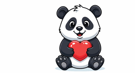 Naklejka premium Cute Panda Holding a Red Heart.