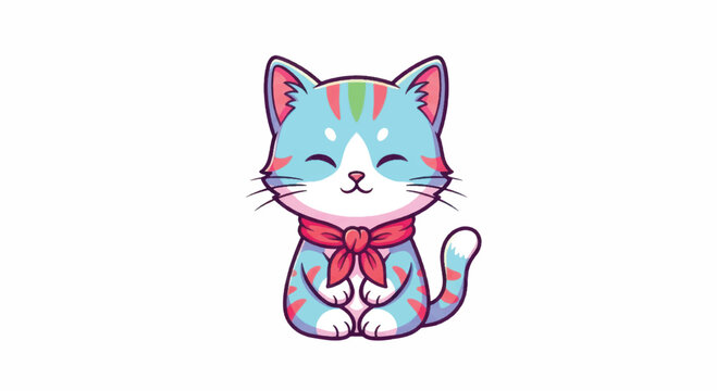 Cute Cartoon Cat Wearing a Red Scarf.