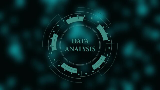 Teal Data Analysis Concept with Futuristic HUD Elements on Dark Bokeh Background analytics technology