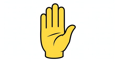 Fototapeta premium Bright Yellow Hand Showing Palm with Fingers Up and Thin Outline