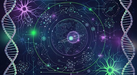 Obraz premium Futuristic digital concept of global connectivity and biological evolution