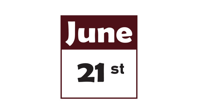 June 21st daily calendar icon vector illustration in minimalist style