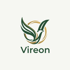 Obraz premium Luxury nature bird logo with leaf wings and gold circle vector