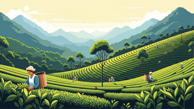 vector illustration of a rice terraces in bali indonesia