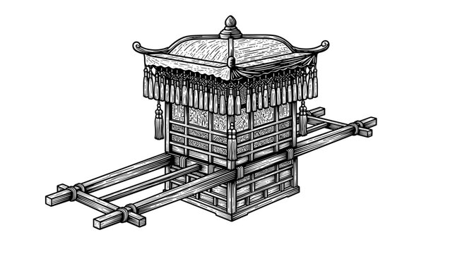 Vector Pinocut An old style Japanese palanquin displayed.