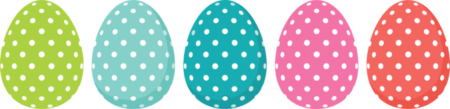 Colorful Polka Dot Easter Egg Vector Set with Vibrant Spring Patterns for Holiday Decorations Greeting Cards and Seasonal Party Designs