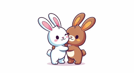 Obraz premium Cute Cartoon Bunnies Hugging Affectionately.