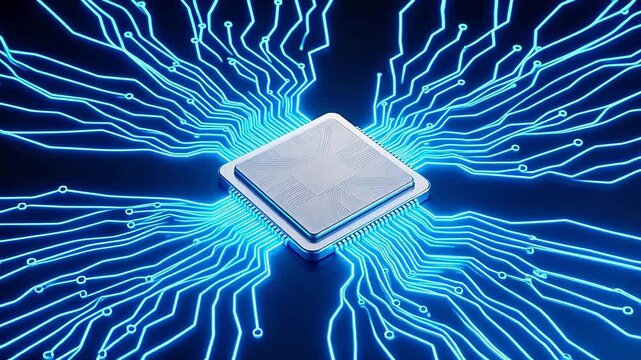 Microchip with glowing circuit lines