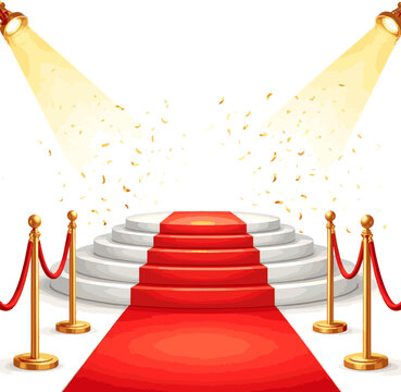  Create a realistic Stage with red carpet for awards ceremony. Podium, Pedestal concept. 3d illustration. vector art with white background..