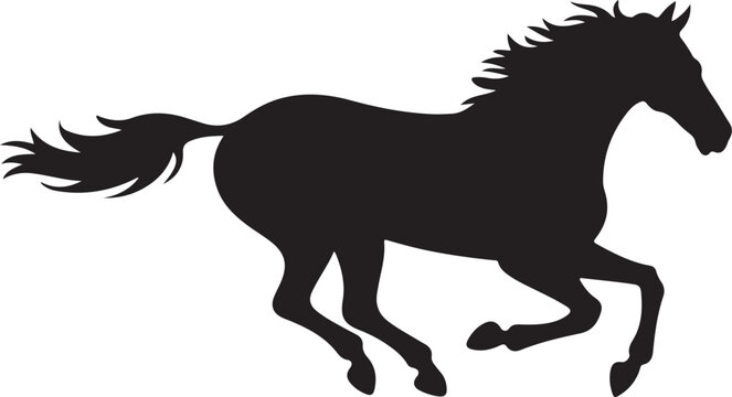 Minimalist black and white vector silhouette of a horse running across grass with galloping silhouette stallion powerful movement graceful equestrian minimalist contrast  and Wild Galloping Stallion I