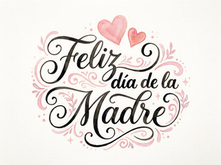 Naklejka premium Beautiful feliz dia de la madre greeting with pink hearts and floral design on cream background