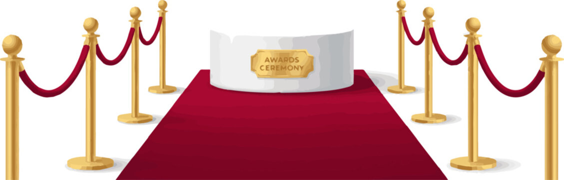 Create a realistic White Podium with red carpet for awards ceremony. Podium, Pedestal concept. 3d illustration. vector art with white background..