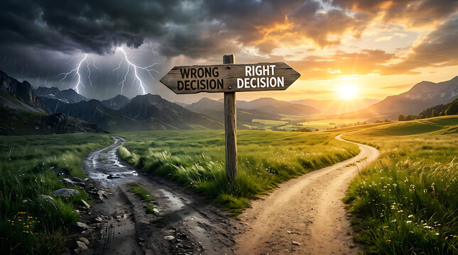 Navigating life's pivotal choices a forked road illustrating the path to success or potential failure ahead