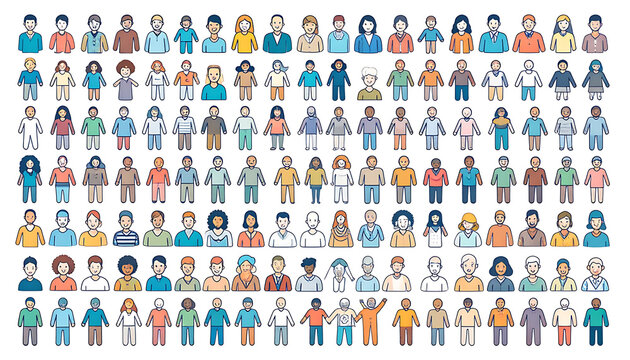 Collection of diverse pixel art people icons representing various demographics and professions, simple flat design for web and apps