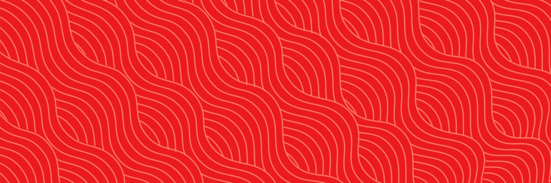 Chinese Wave Seamless Pattern. Vector Red and Gold Japanese Texture. Oriental Circle Geometric Bg Design