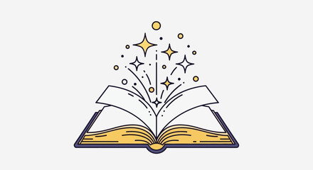 Open book with magic sparks and stars flying out © jack