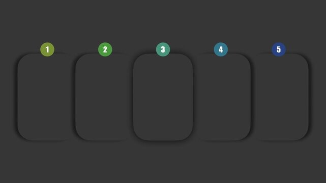 animated video of business infographics  rectangle shape with multi color label on white and dark grey background, 5 and 7 steps  for workflow, presentation, 4k animation