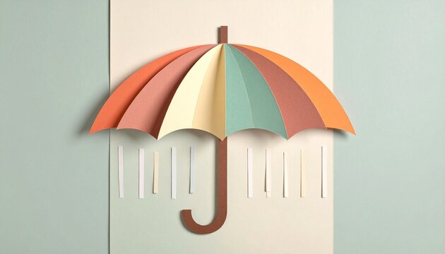 色紙を重ねた傘と雨のイラスト
