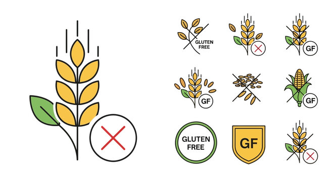 Gluten-Free Icons and Wheat Stalk Symbol for Food Allergies and Dietary Choices