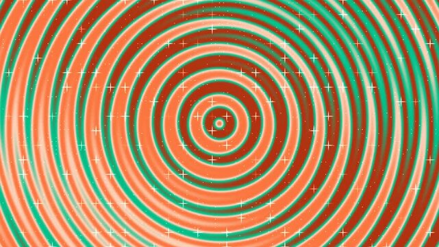 Abstract Orange Teal Spiral Circles Background Loop, Retro Hypnotic Rings Animation, Vintage Optical Illusion Pattern Motion, Geometric Radial Design, Seamless Loop for Presentation, Branding, Creativ