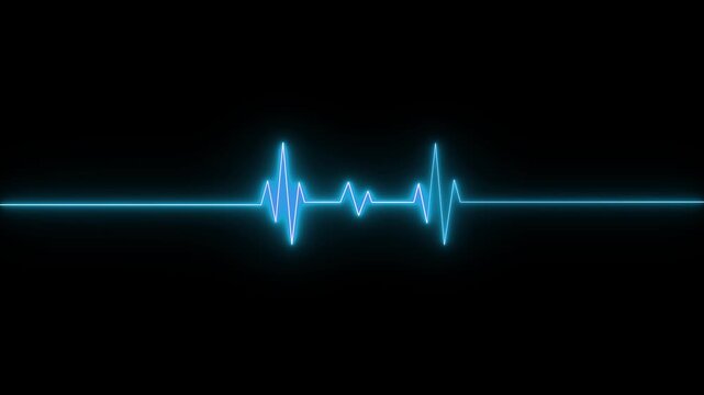 Futuristic Blue Pulse Wave Line with Neon Glow, Digital Heartbeat Rhythm Signal, Abstract Medical ECG Monitor Display, Cyber Health Technology Background, Cardiology Data Visualization Concept