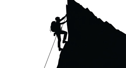 Silhouette of a climber ascending a steep mountain peak. © Mutmainah