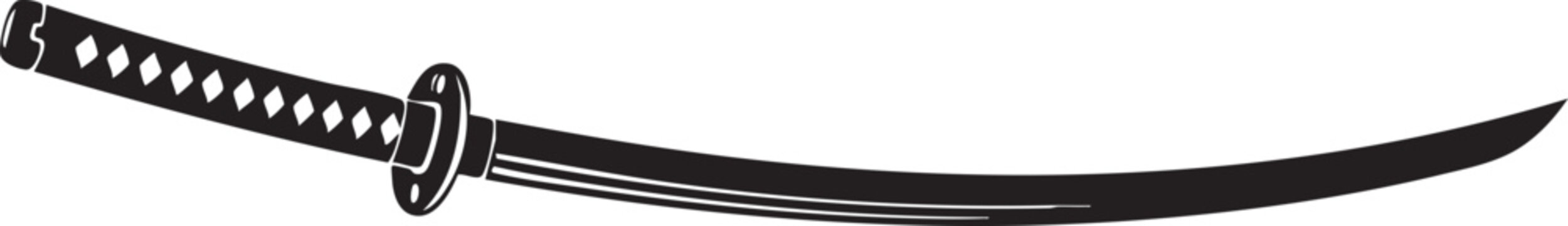 Black traditional japanese katana sword with black handle
