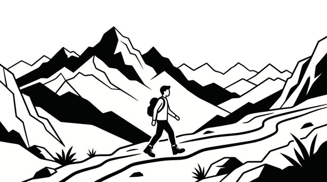 Man walking on a hiking trail.