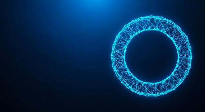 A vibrant, glowing blue ring with intricate details stands out against a dark background, evoking themes of technology, innovation, and modern aesthetics.