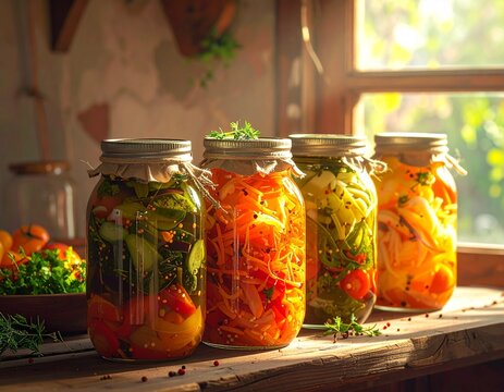 Fermentiertes Gem&uuml;se im Glas Detailaufnahme