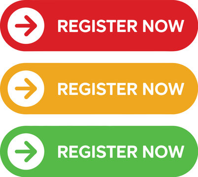 Register now button vector design featuring colorful red yellow green styles for modern web interface digital marketing banner template