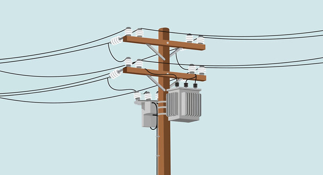Electricity utility pole with transformer.