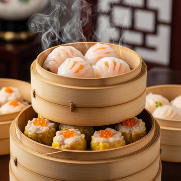 Steamed Dumplings in Bamboo Basket