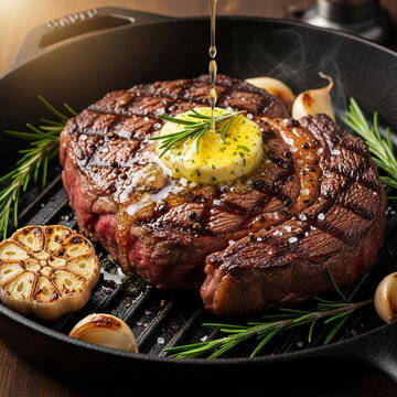 Ribeye Steak in Cast Iron Skillet