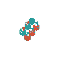 Fototapeta premium Isometric vector illustration of houses on geometric 3D blocks