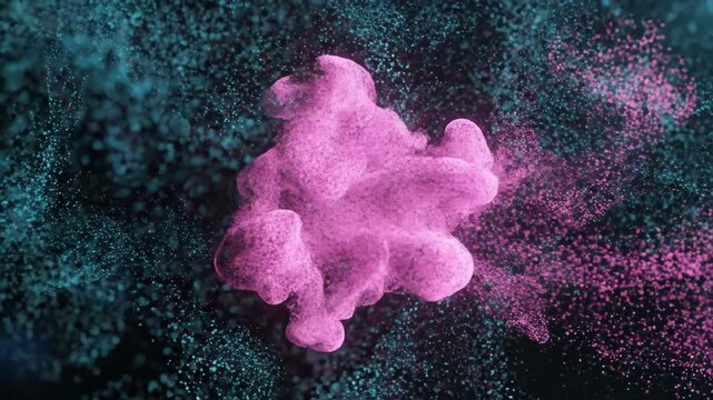 Abstract glowing blue energy cloud made of tiny particles, futuristic digital concept