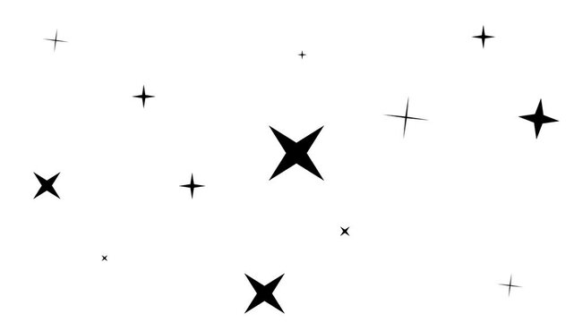 Twinkling star set Hand drawn shining stars. Set of animated cartoon white sparkles in doodle style on transparent background