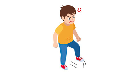 Fototapeta premium Angry Little Boy Stomping His Foot in Frustration and Temper Tantrum Vector Illustration