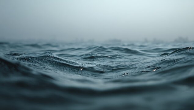 Ocean Surface Waves Under Overcast Sky.