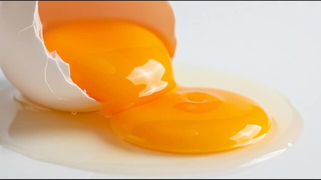 Broken raw egg yolk with cracked shell isolated on white background