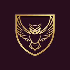 Fototapeta premium Golden Owl Crest Logo Design, Majestic Wise Bird Emblem in Shield for Security, Education, and Luxury Brand Identity